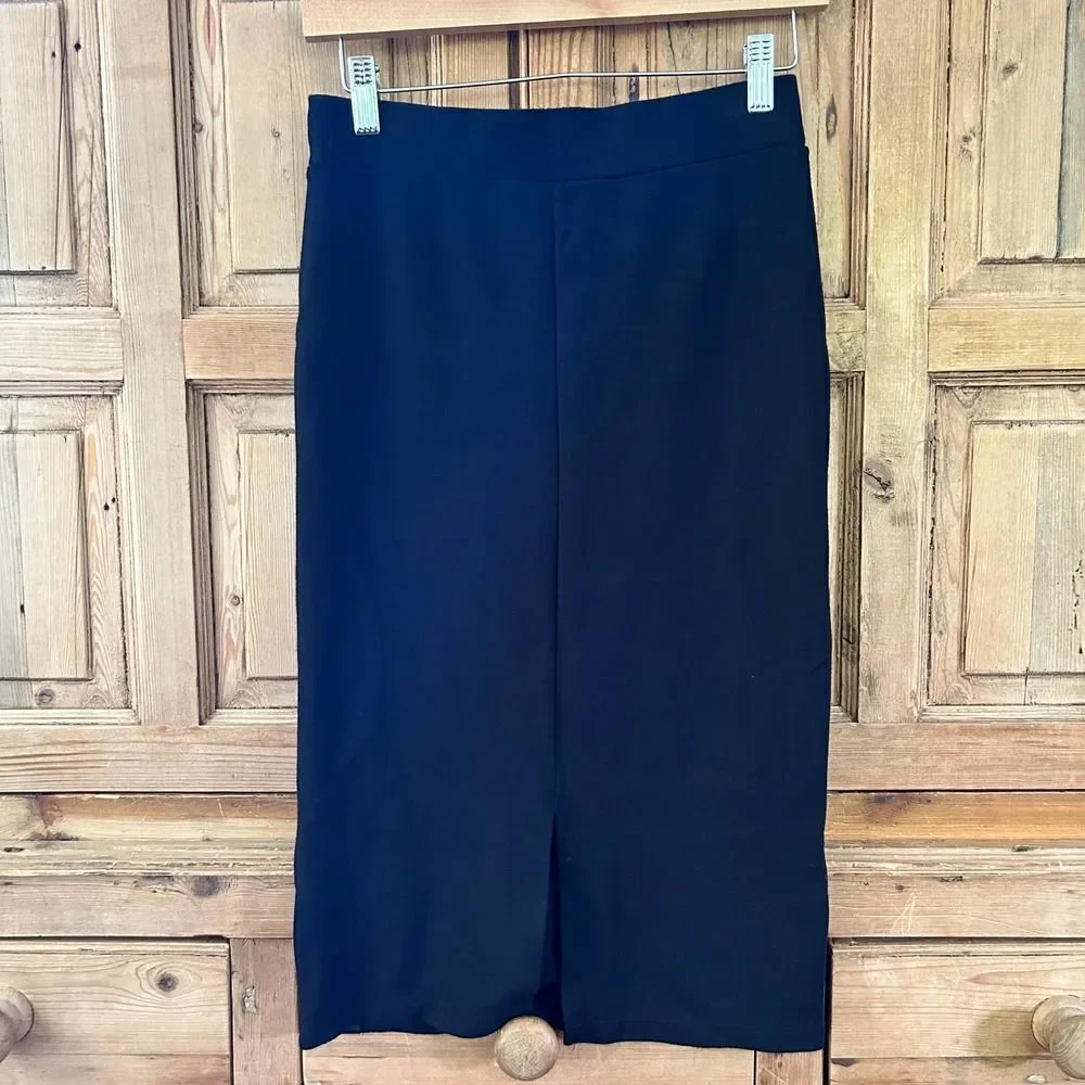 SuperDry Skirts‎ Medium Black Pull On Elastic Waist Skirt Slit Up The Back
